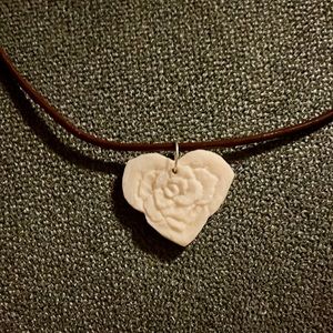 Handcarved Bone Rose Heart Necklace